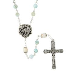 Aqua Glass River Pearl Rosary