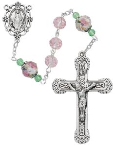 Pink Crystal Flower Miraculous Medal Rosary