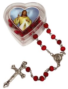 Divine Mercy Rose Scented Rosary with Heart Case