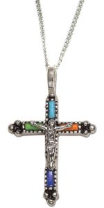 Gemstone and Sterling Crucifix Pendant