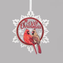 Snowflake Cardinal Merry Christmas Ornament